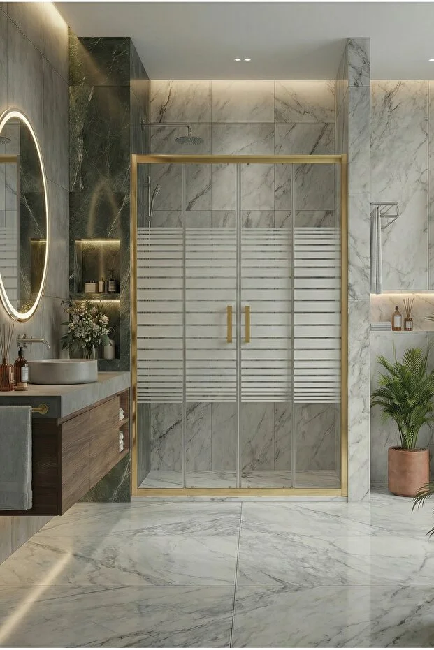 Duşakabin Ön Cephe Altın 5mm Çizgili Yükseklik 190 Cm